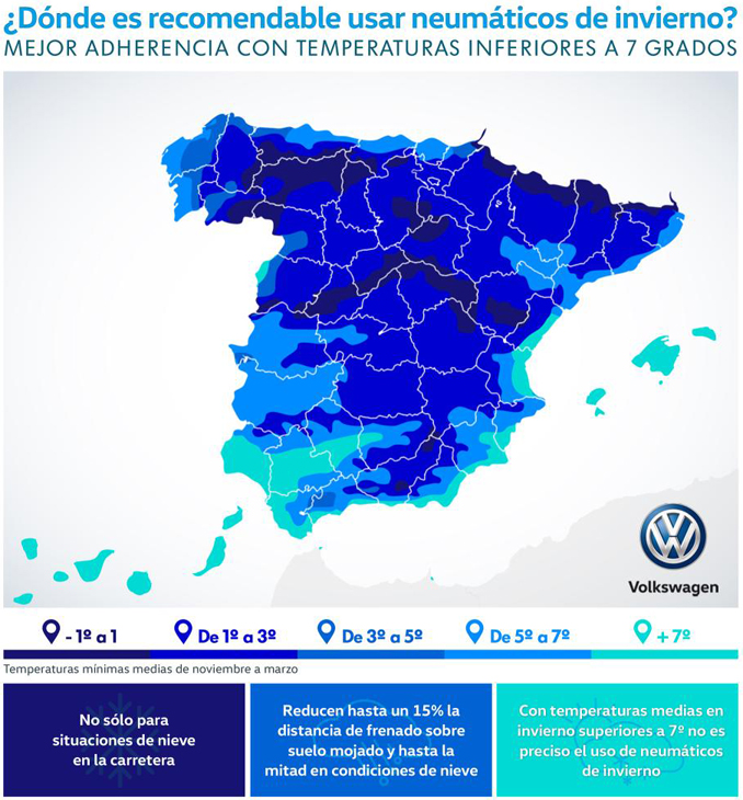 Provincias de España donde es recomendable usar neumáticos de invierno